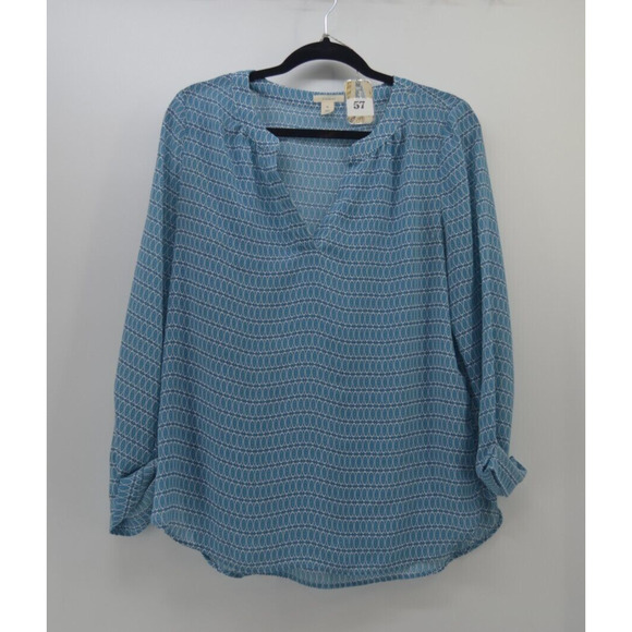 Caslon Women's sheer Blouse Size Medium Blue Circles Prints - Picture 1 of 8